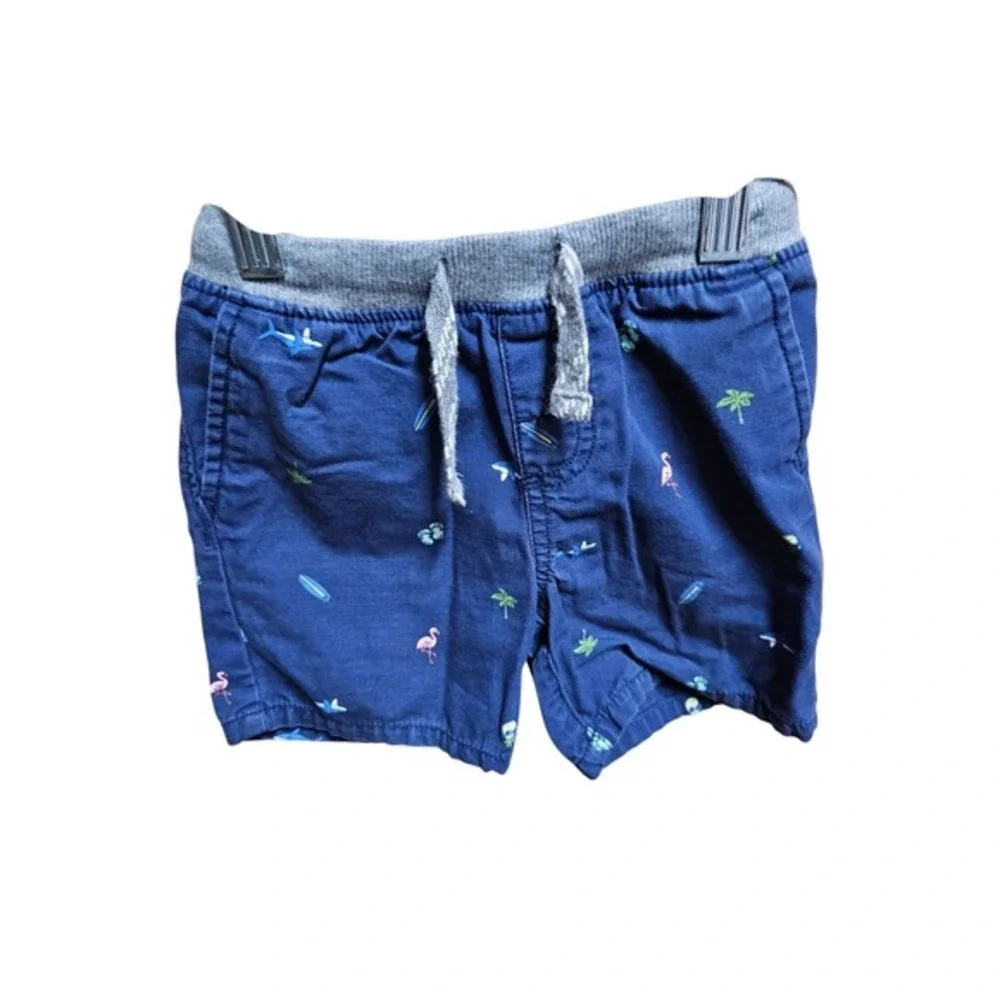 Carters Boys Shorts 24 Months Blue Tropical Print Drawstring Elastic Waist